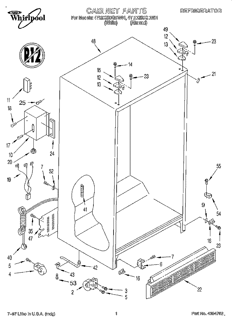CABINET Diagram and Parts List for 4YED25DQDN01  Whirlpool Refrigerator