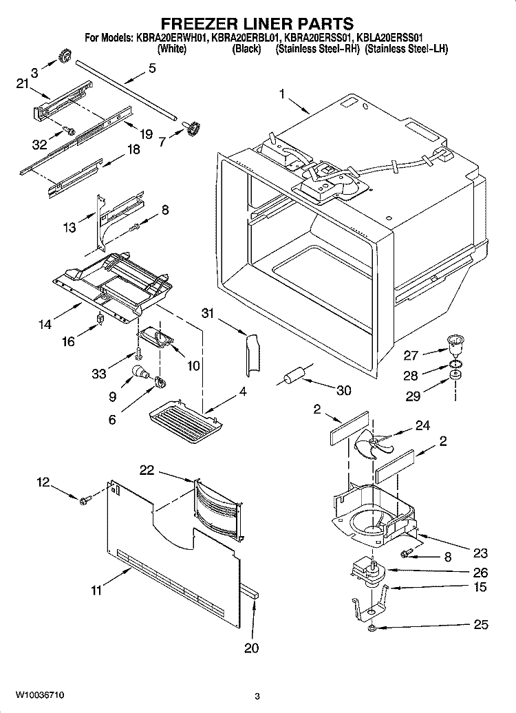 FREEZER LINER PARTS Diagram and Parts List for KBLA20ERSS01  KitchenAid Refrigerator