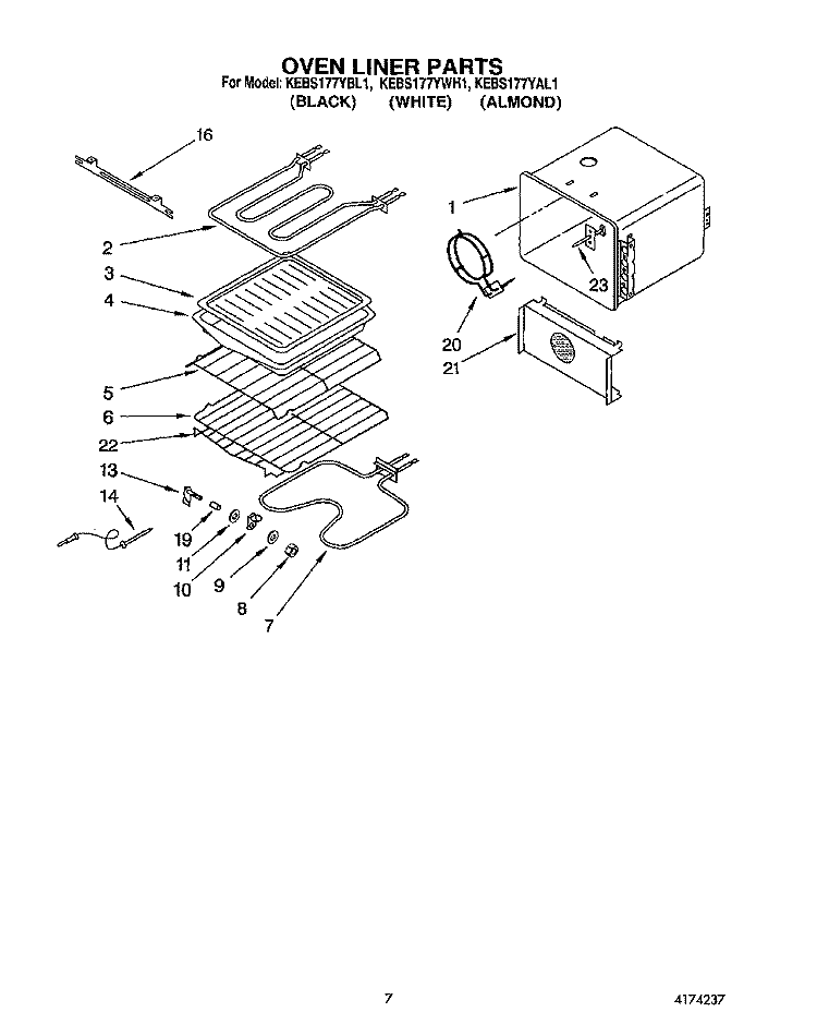 OVEN LINER Diagram and Parts List for KEBS177YWH1  KitchenAid Wall Oven