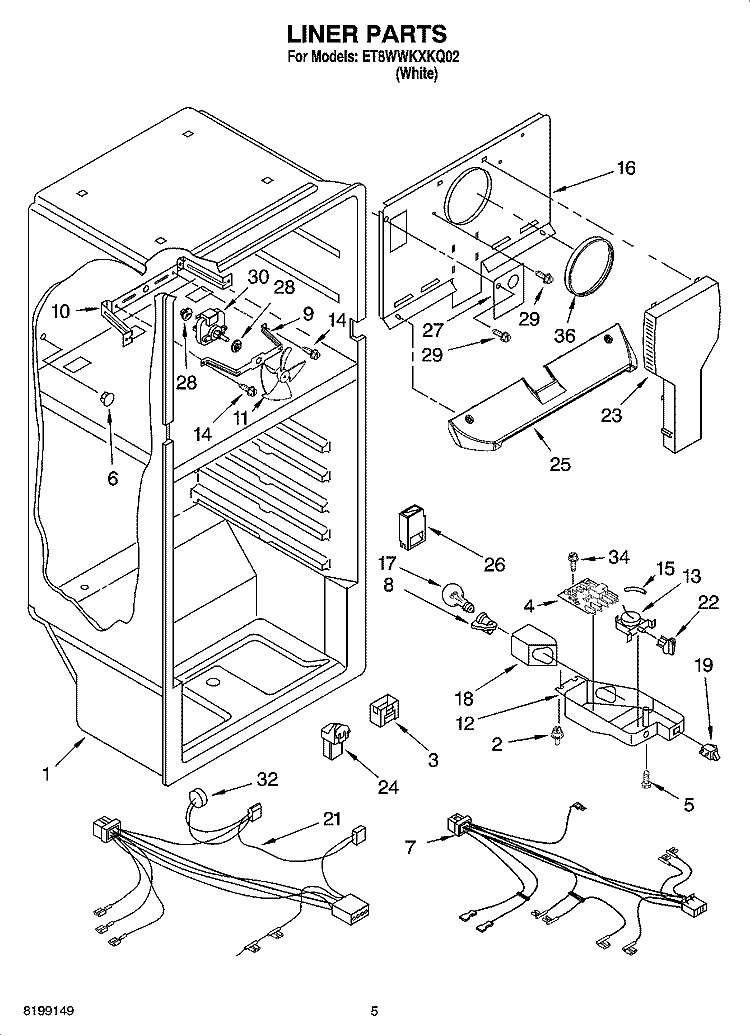 LINER PARTS Diagram and Parts List for ET8WWKXKQ02  Whirlpool Refrigerator