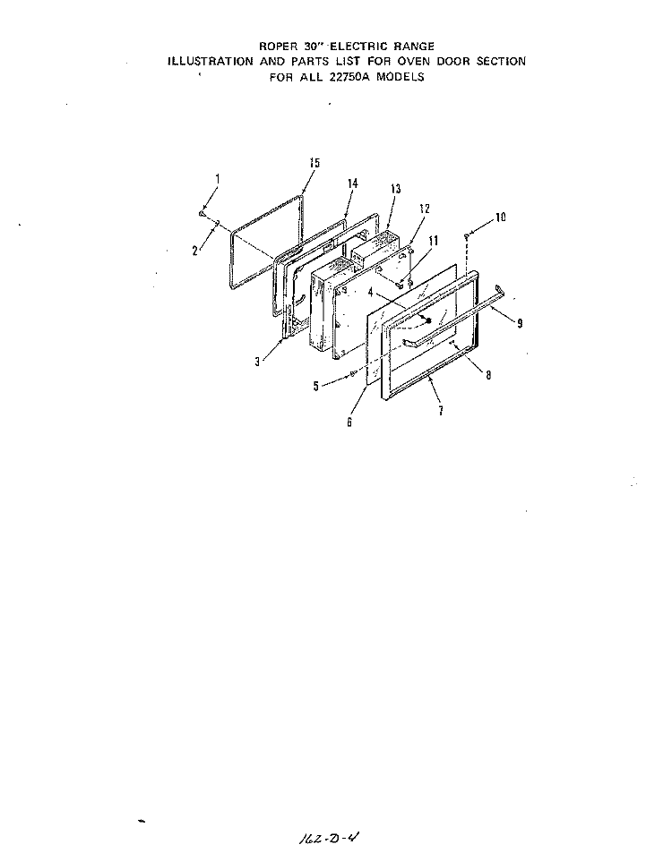 OVEN DOOR Diagram and Parts List for 2275W0A  Roper Range