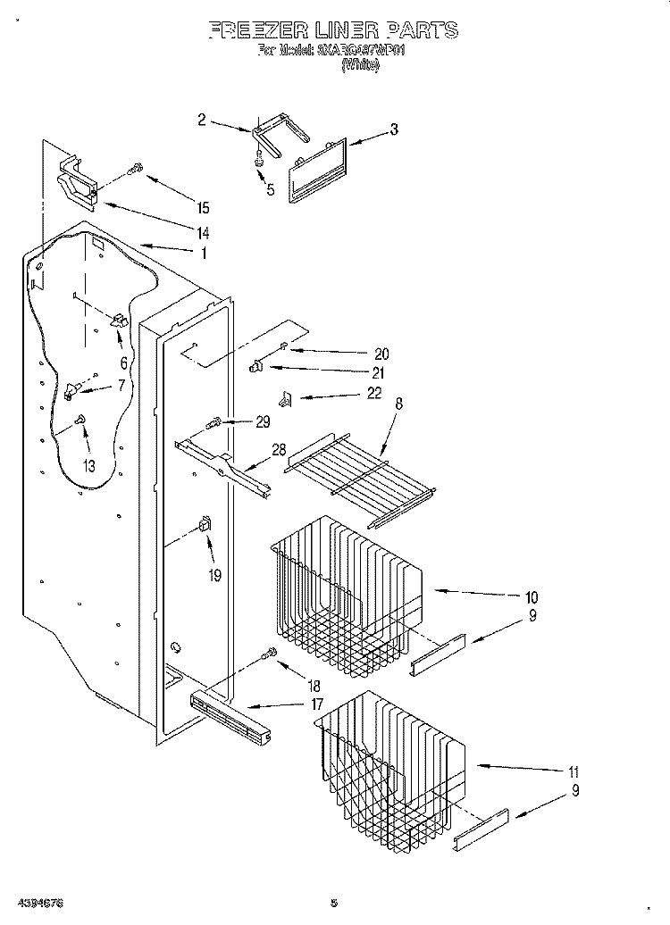 FREEZER LINER Diagram and Parts List for 3XARG497WP01  Whirlpool Refrigerator