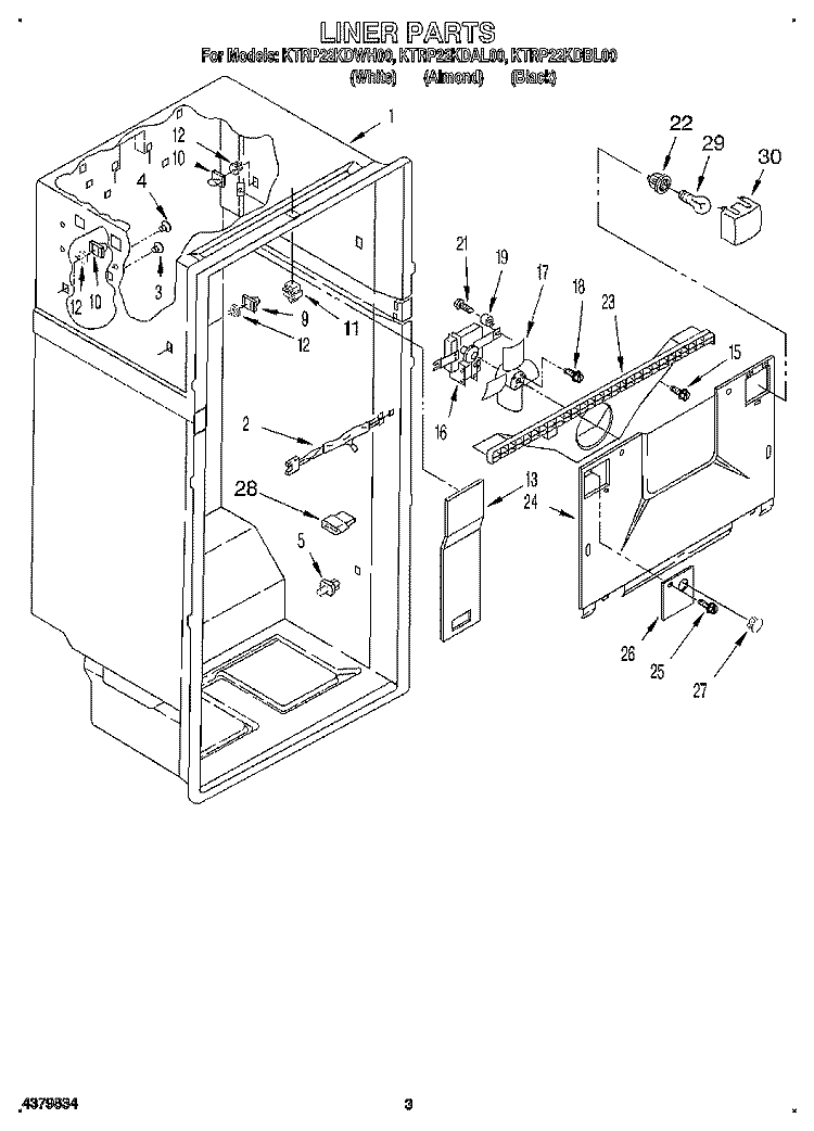 LINER Diagram and Parts List for KTRP22KDBL00  KitchenAid Refrigerator