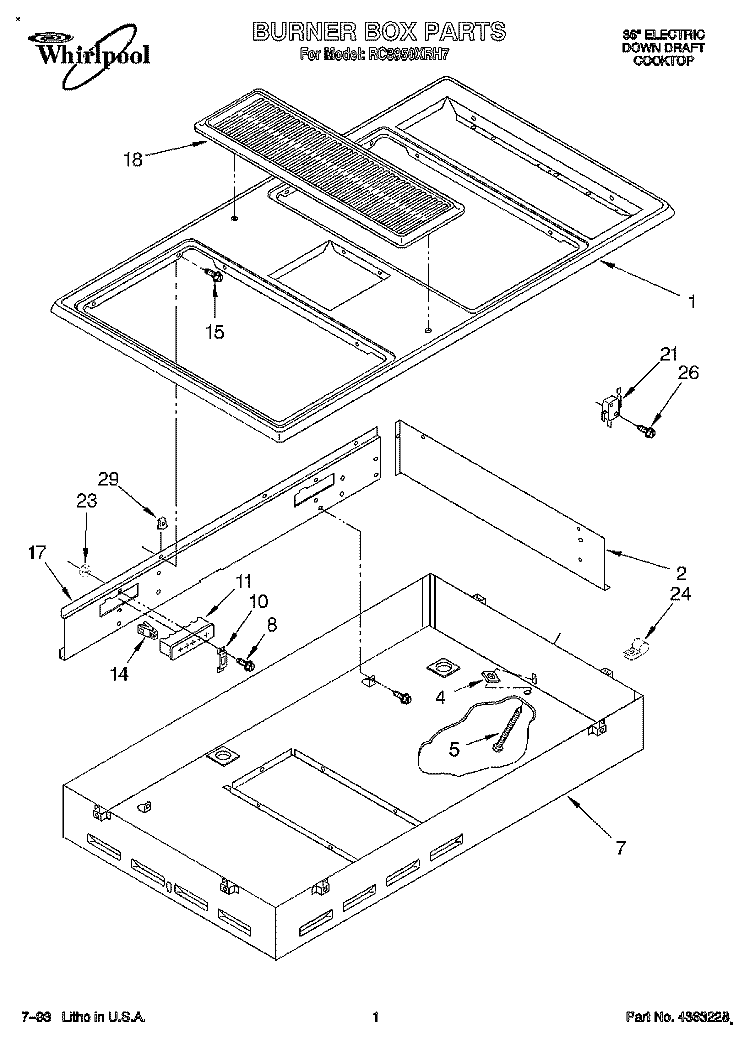 BURNER BOX, LITERATURE AND OPTIONAL Diagram and Parts List for RC8950XRH7  Whirlpool Cooktop