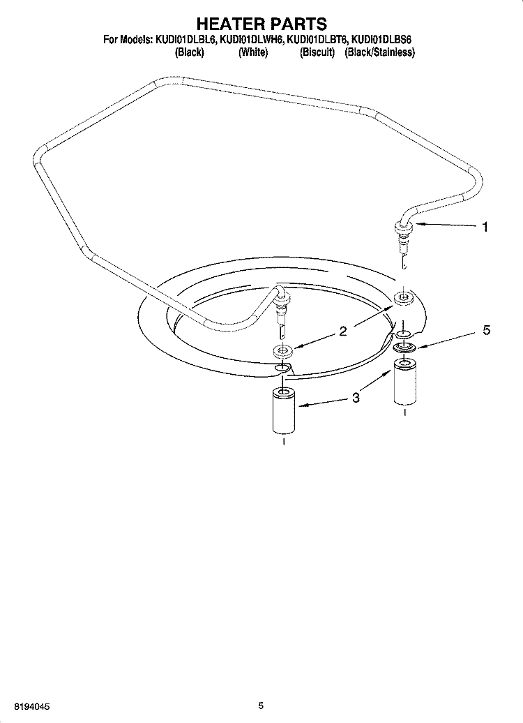 HEATER PARTS Diagram and Parts List for KUDI01DLBS6  KitchenAid Dishwasher