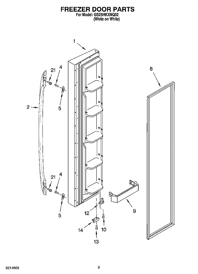 FREEZER DOOR PARTS Diagram and Parts List for GS2SHKXNQ02  Whirlpool Refrigerator