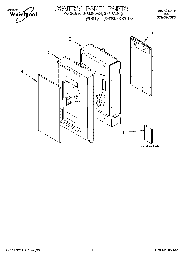 CONTROL PANEL, LITERATURE Diagram and Parts List for MH6130XEQ1  Whirlpool Microwave