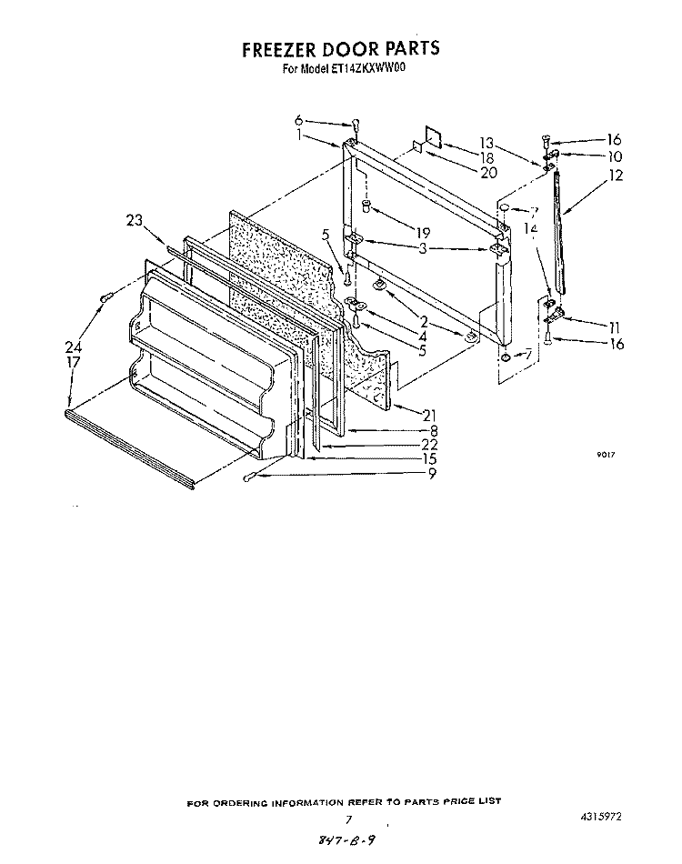 FREEZER DOOR Diagram and Parts List for ET14ZKXWN00  Whirlpool Refrigerator