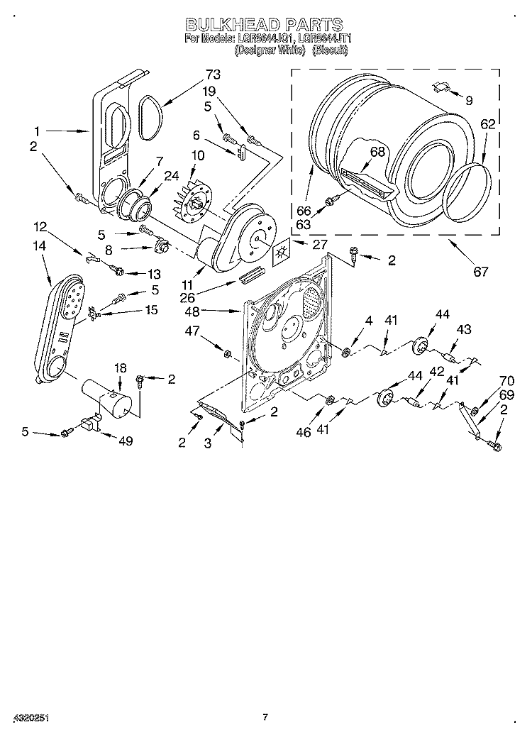 BULKHEAD Diagram and Parts List for LGR5644JT1  Whirlpool Dryer