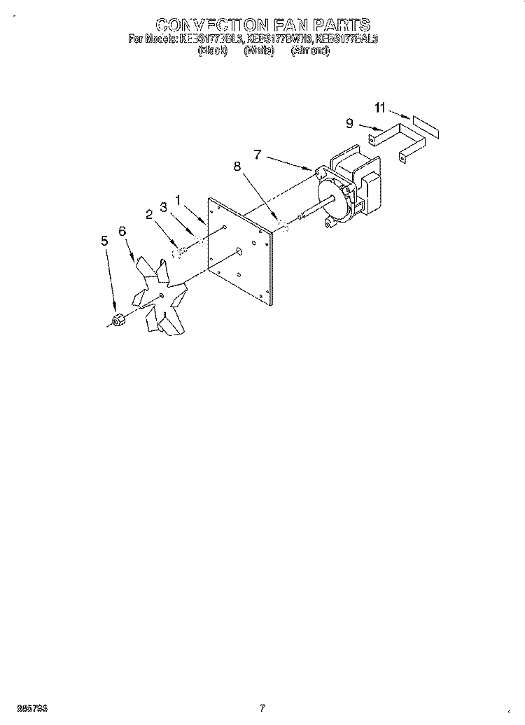 CONVECTION FAN, OPTIONAL Diagram and Parts List for KEBS177BBL3  KitchenAid Wall Oven
