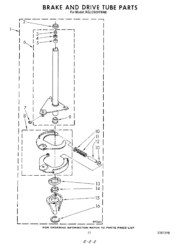 BRAKE AND DRIVE TUBE Diagram and Parts List for KGLC500THT0  KitchenAid Washer Dryer Combo