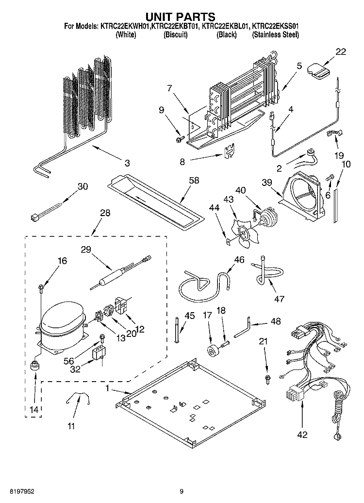 UNIT Diagram and Parts List for KTRC22EKWH01  KitchenAid Refrigerator