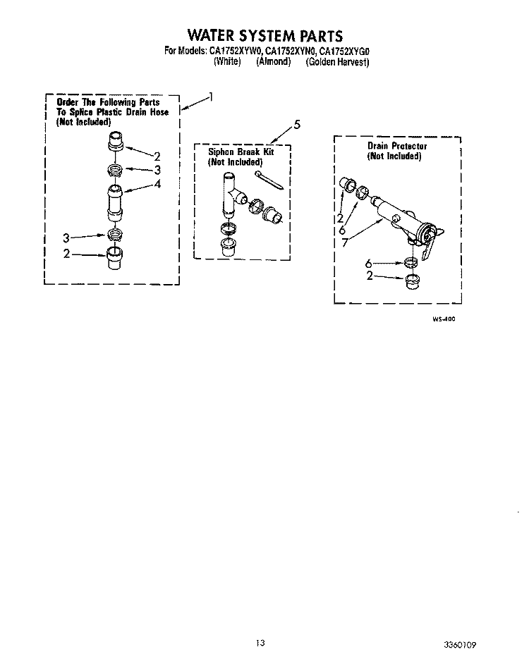WATER SYSTEM Diagram and Parts List for CA1752XYN0  Whirlpool Washer