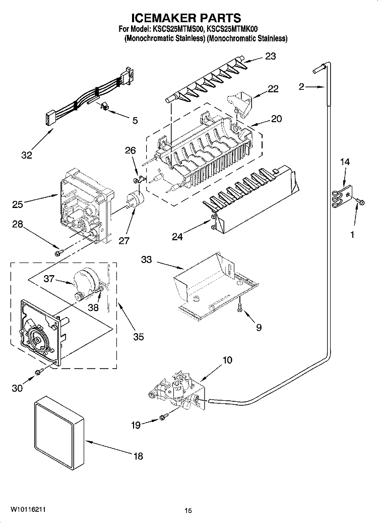ICEMAKER PARTS, OPTIONAL PARTS (NOT INCLUDED) Diagram and Parts List for KSCS25MTMS00  KitchenAid Refrigerator