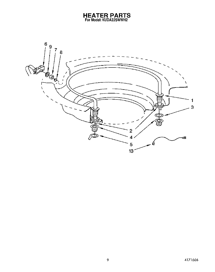 HEATER Diagram and Parts List for KUDA22SWWH2  KitchenAid Dishwasher
