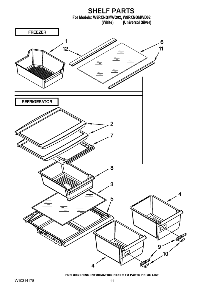 SHELF PARTS Diagram and Parts List for W8RXNGMWD02  Whirlpool Refrigerator