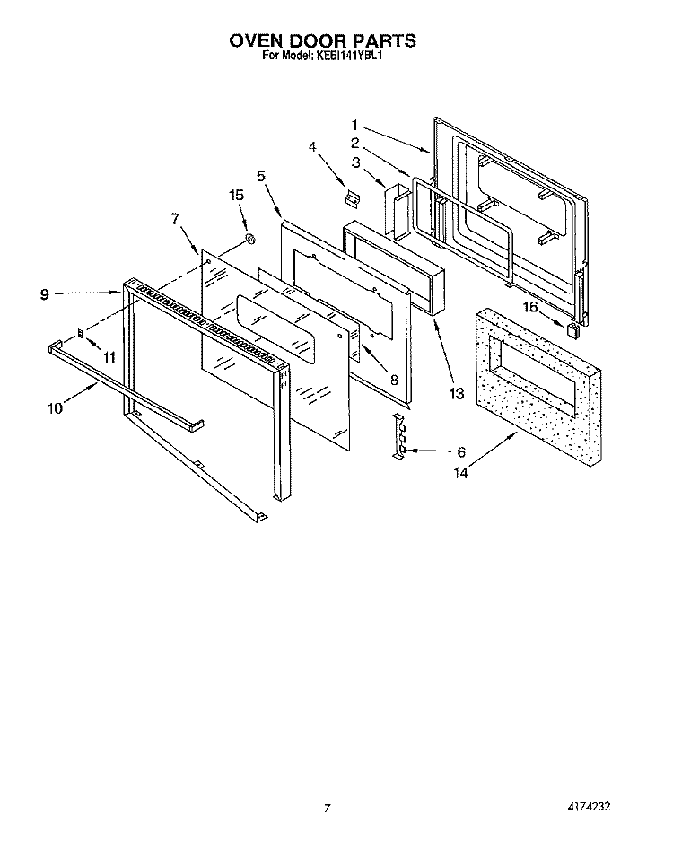 OVEN DOOR Diagram and Parts List for KEBI141YBL1  KitchenAid Wall Oven