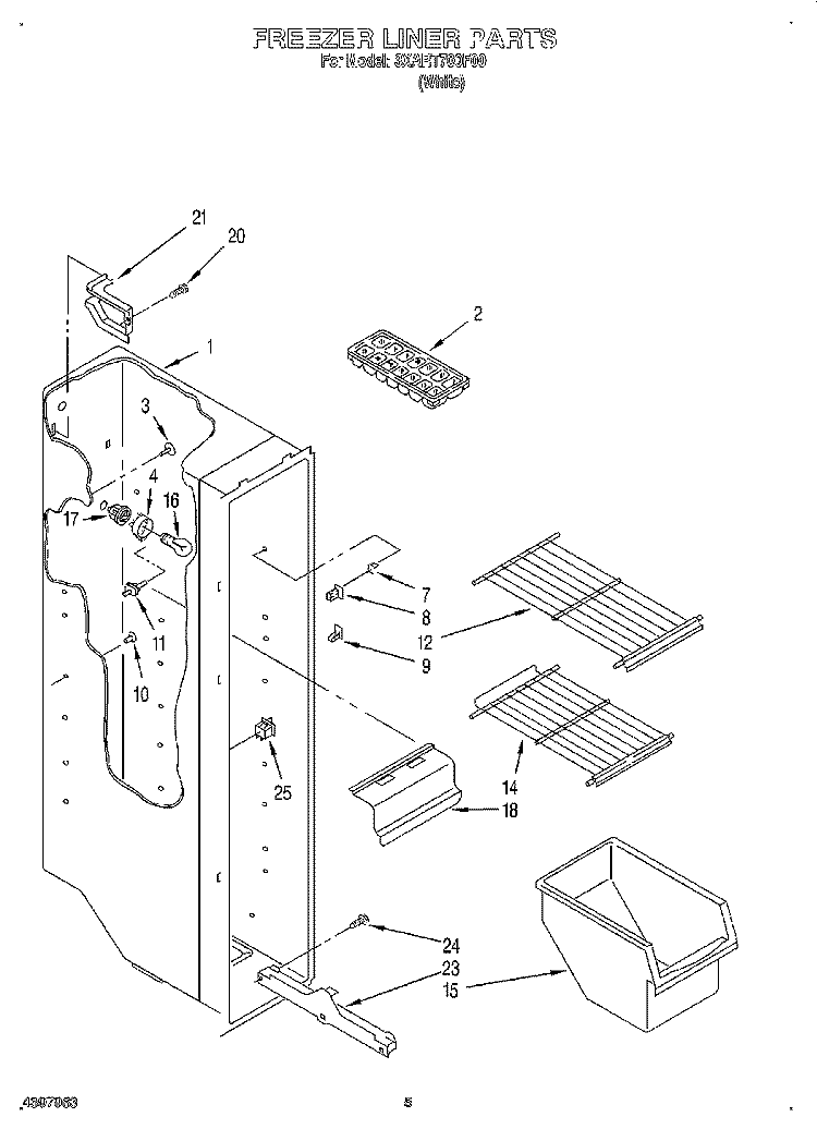 FREEZER LINER Diagram and Parts List for 3XART700F00  Whirlpool Refrigerator