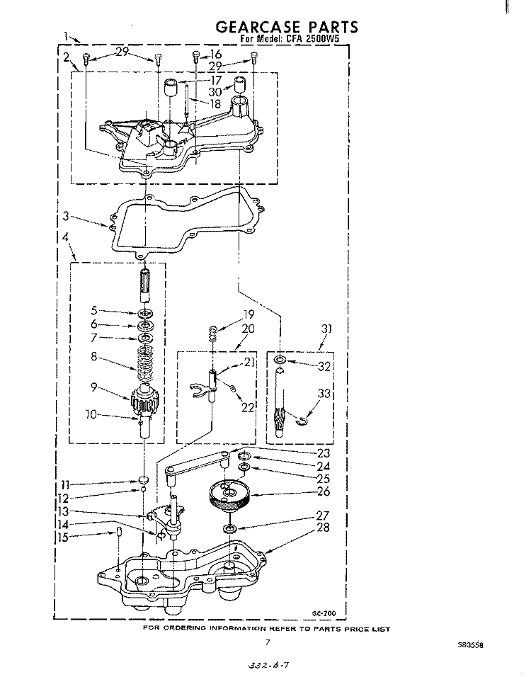 GEARCASE Diagram and Parts List for CFA2500W5  Whirlpool Washer