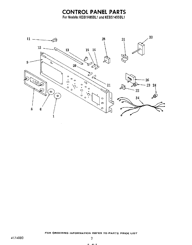 CONTROL PANEL Diagram and Parts List for KEBS145SBL1  KitchenAid Wall Oven