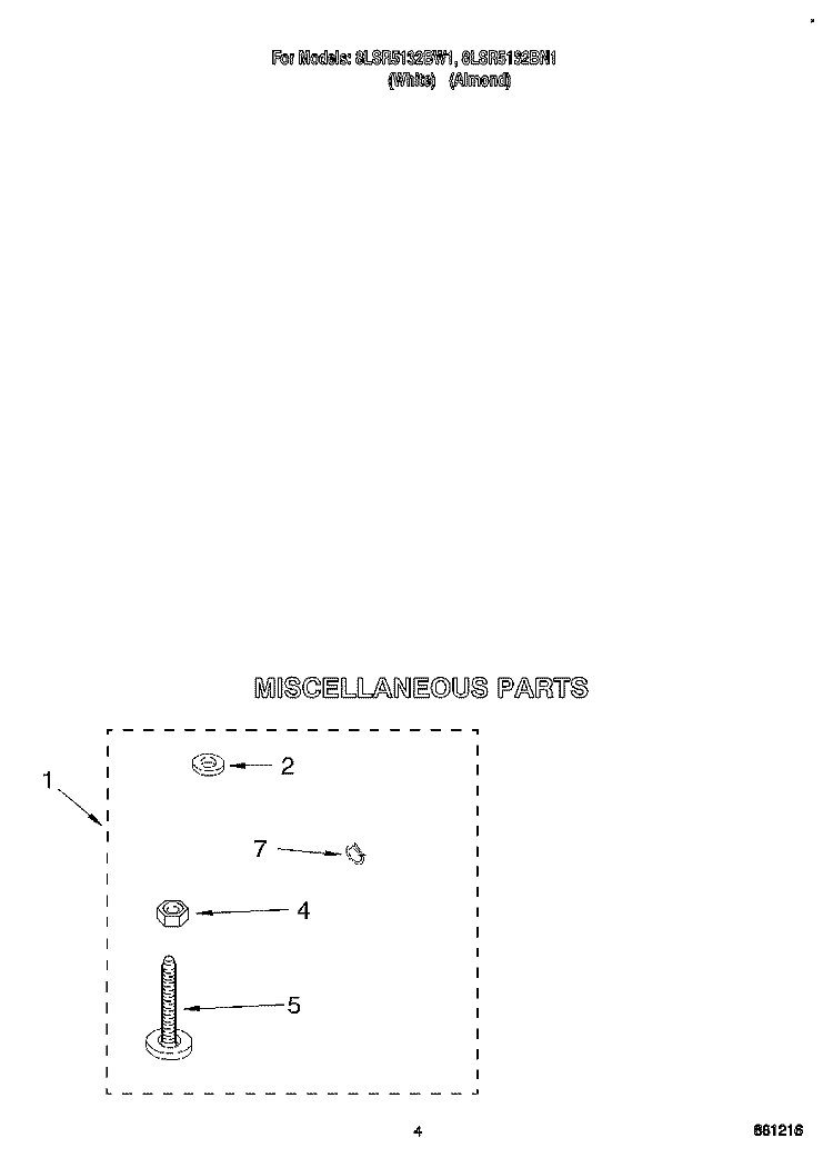 MISCELLANEOUS Diagram and Parts List for 8LSR5132BW1  Whirlpool Washer