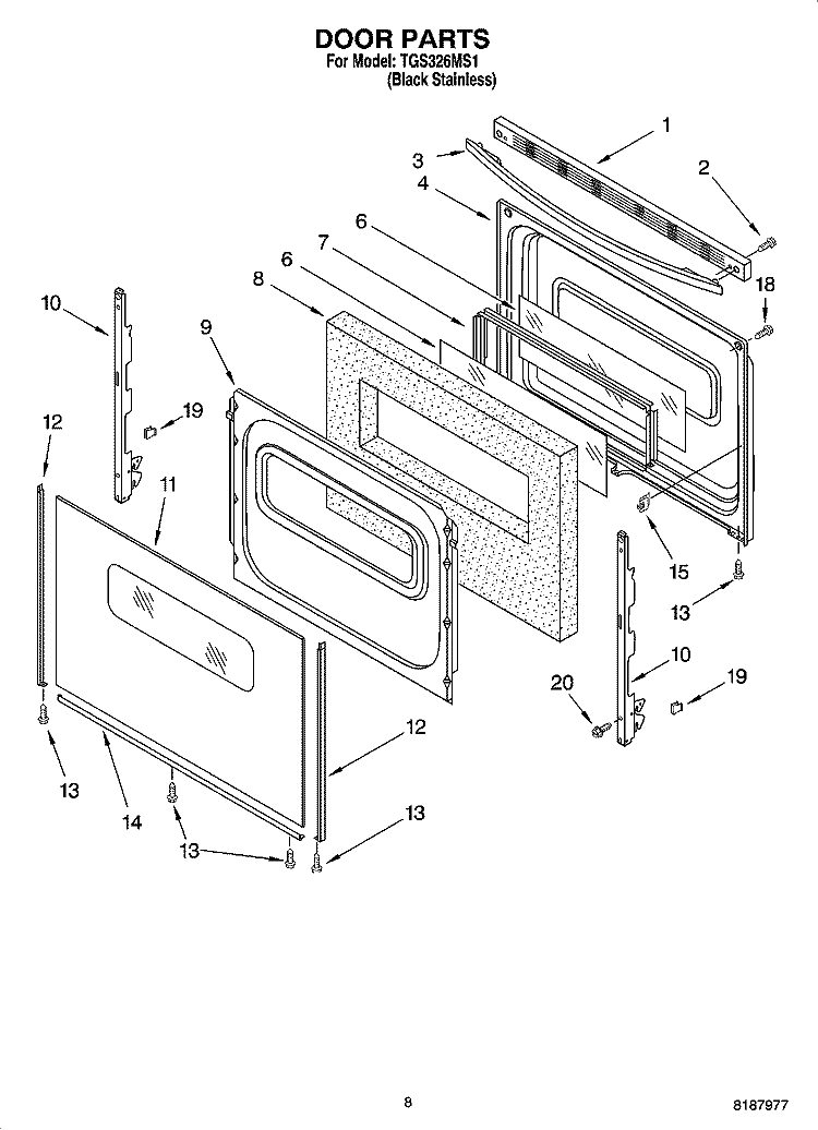 DOOR PARTS, MISCELLANEOUS PARTS Diagram and Parts List for TGS326MS1  Estate Range