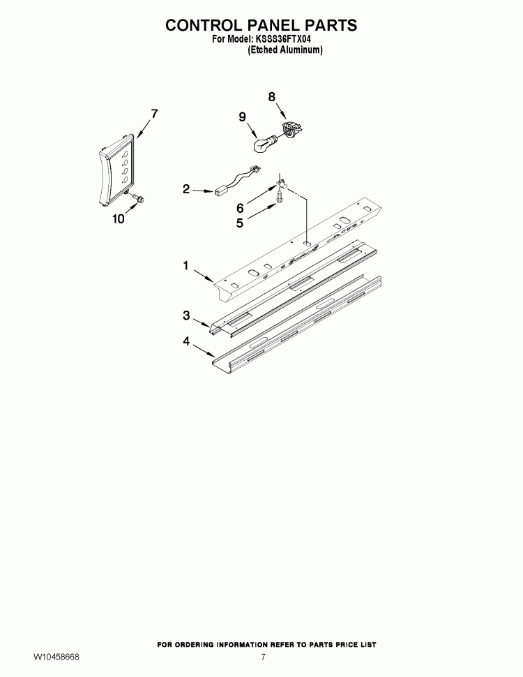 CONTROL PANEL PARTS Diagram and Parts List for KSSS36FTX04  KitchenAid Refrigerator