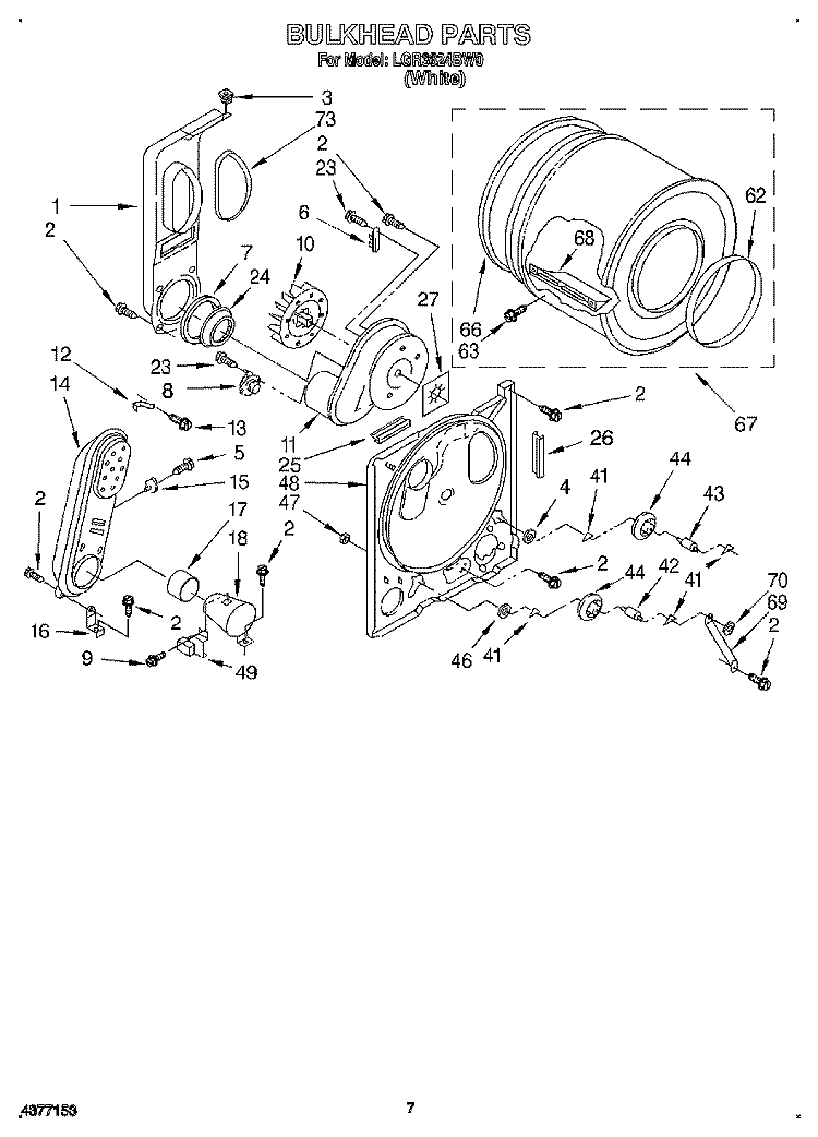 BULKHEAD Diagram and Parts List for LGR3624BW0  Whirlpool Dryer