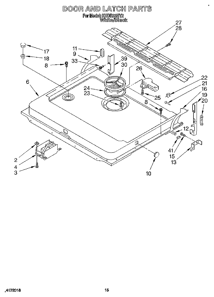DOOR AND LATCH Diagram and Parts List for KUDB23HY2  KitchenAid Dishwasher