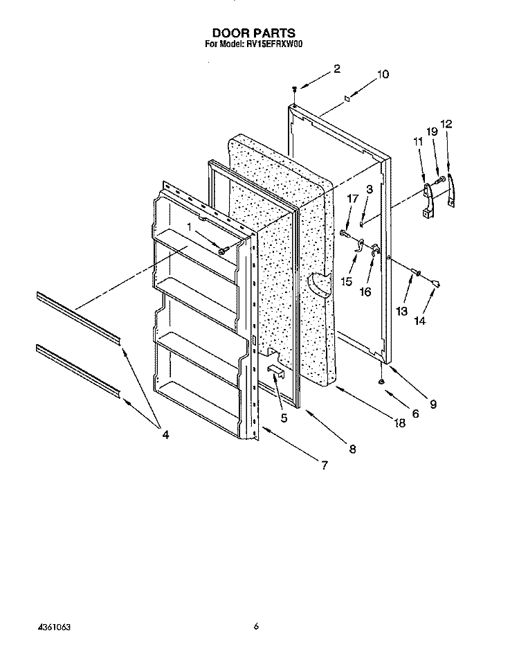 DOOR Diagram and Parts List for RV15EFRXW00  Roper Freezer