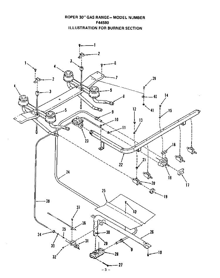 BURNER Diagram and Parts List for F4458L0  Roper Range