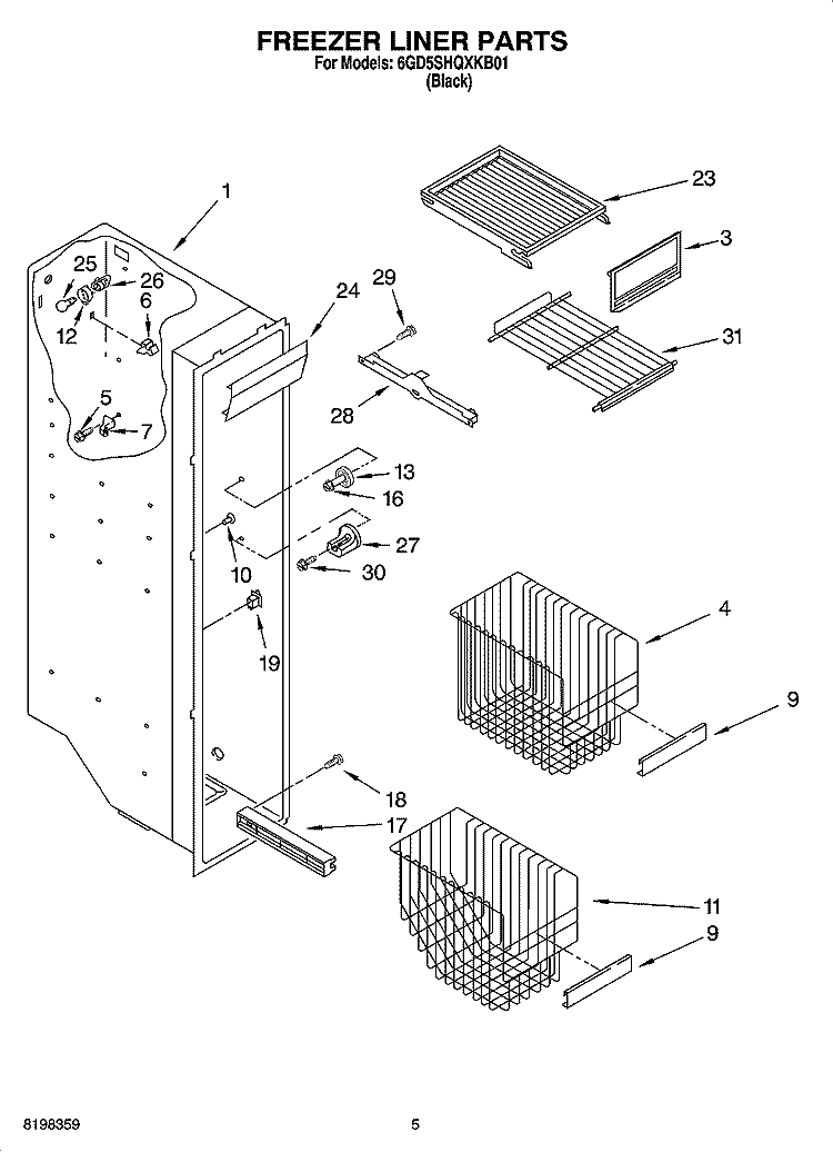 FREEZER LINER PARTS Diagram and Parts List for 6GD5SHQXKB01  Whirlpool Refrigerator