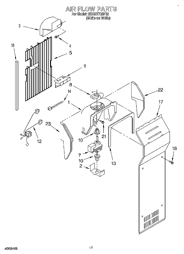 AIR FLOW Diagram and Parts List for 3XART725F02  Whirlpool Refrigerator
