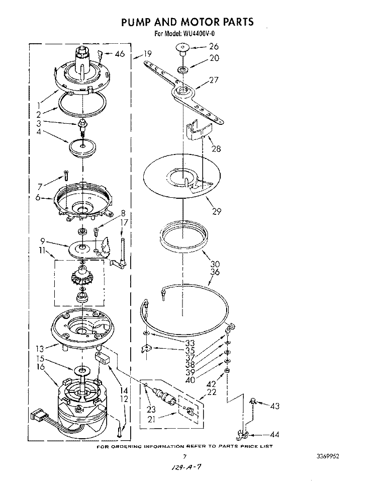 PUMP AND MOTOR Diagram and Parts List for WU4400V0  Roper Dishwasher