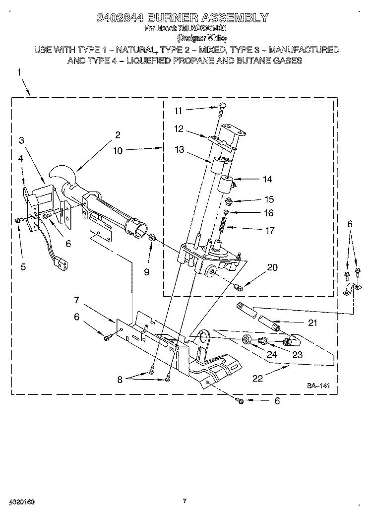 3402844 BURNER ASSEMBLY Diagram and Parts List for 7MLGQ8000JQ0  Whirlpool Dryer