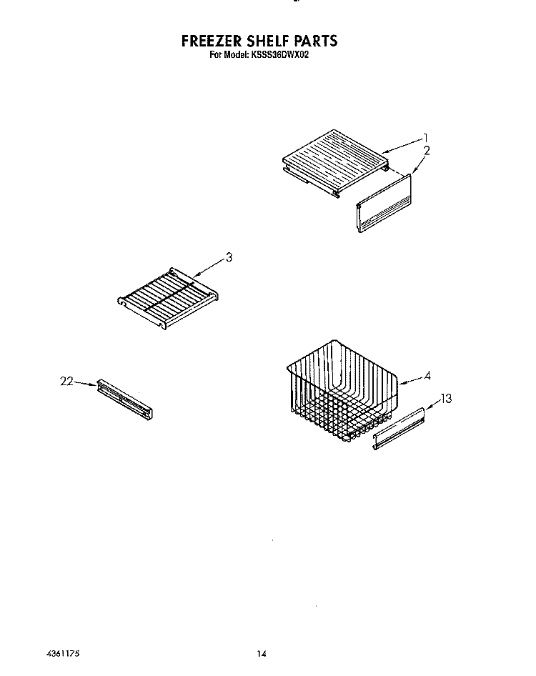 FREEZER SHELF Diagram and Parts List for KSSS36DWX02  KitchenAid Refrigerator