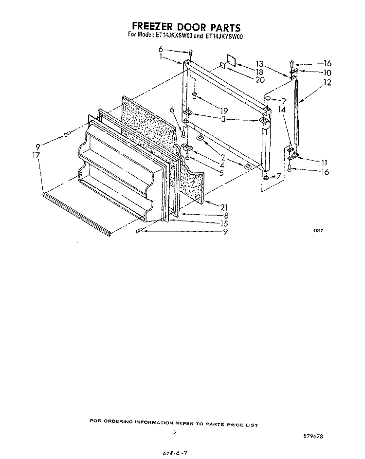 FREEZER DOOR Diagram and Parts List for ET14JKXSW00  Whirlpool Refrigerator