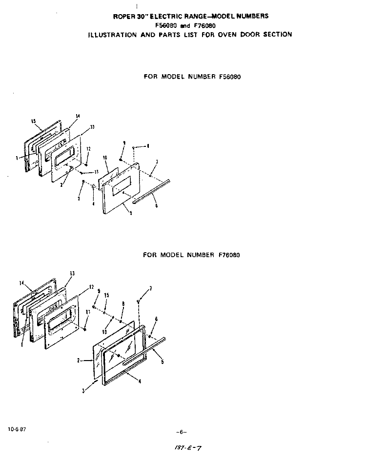 F56080 , F76080 Diagram and Parts List for F5608W0  Roper Range