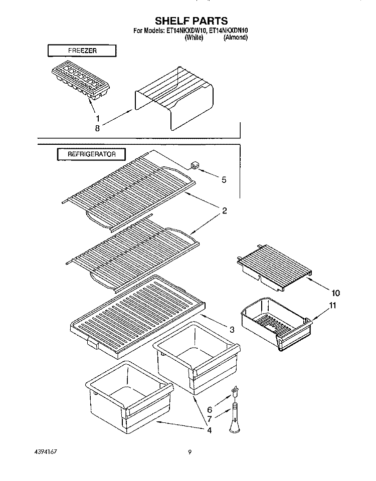 SHELF Diagram and Parts List for ET14NKXDW10  Whirlpool Refrigerator