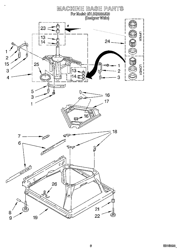 MACHINE BASE Diagram and Parts List for 2DLSQ8000JQ0  Whirlpool Washer