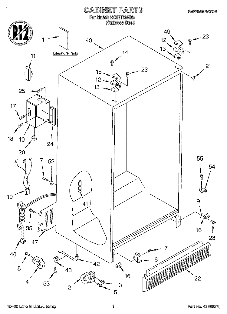 CABINET, LITERATURE Diagram and Parts List for 3XART735G01  Whirlpool Refrigerator