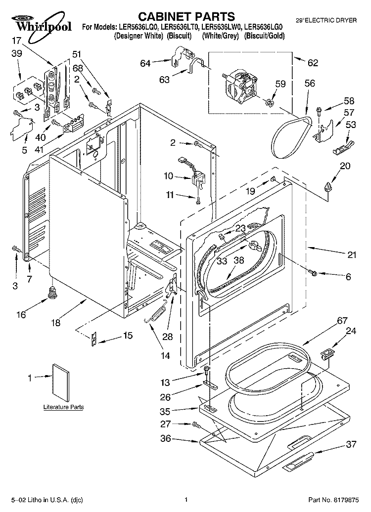 SECTION Diagram and Parts List for LER5636LG0  Whirlpool Dryer