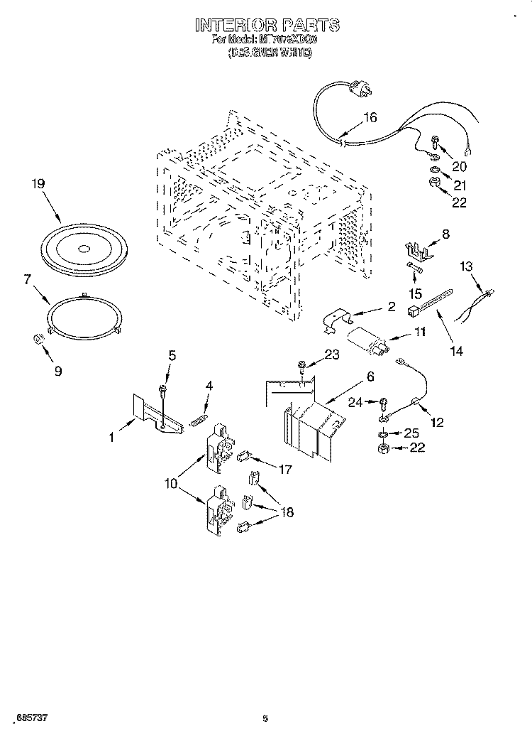 INTERIOR Diagram and Parts List for MT7078XDQ0  Whirlpool Microwave