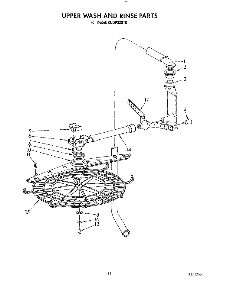 UPPER WASH AND RINSE Diagram and Parts List for KUDP22ST0  KitchenAid Dishwasher