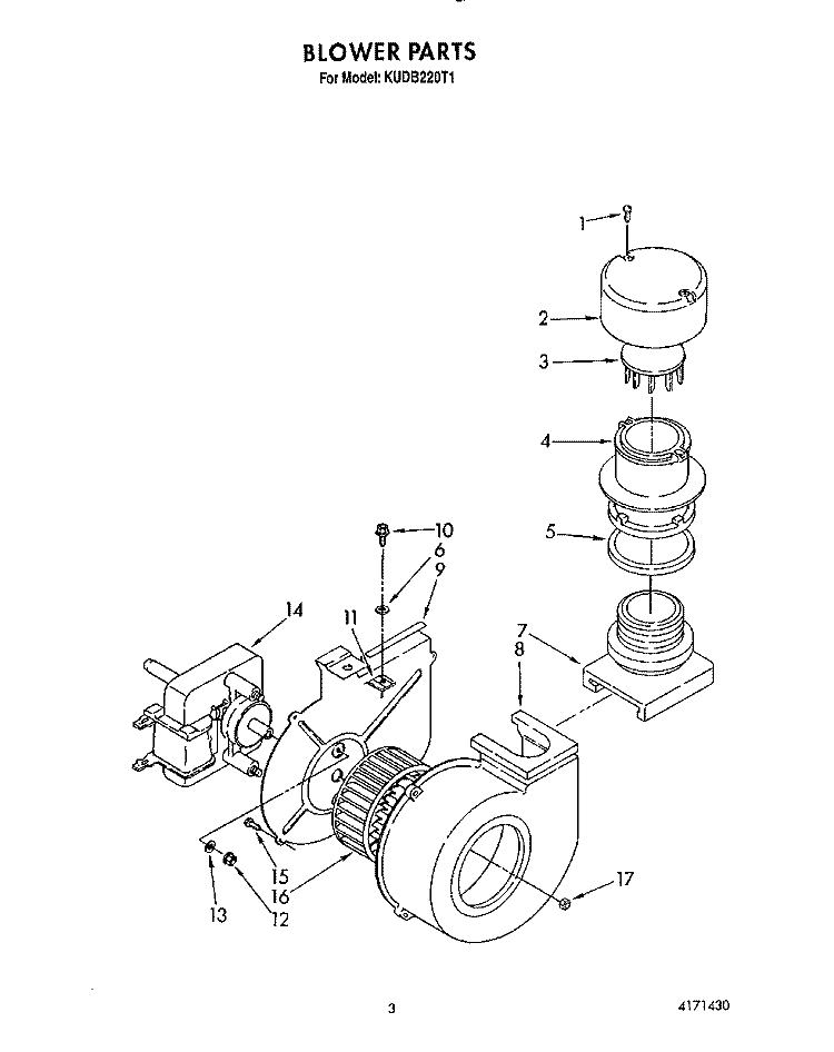 BLOWER Diagram and Parts List for KUDB220T1  KitchenAid Dishwasher
