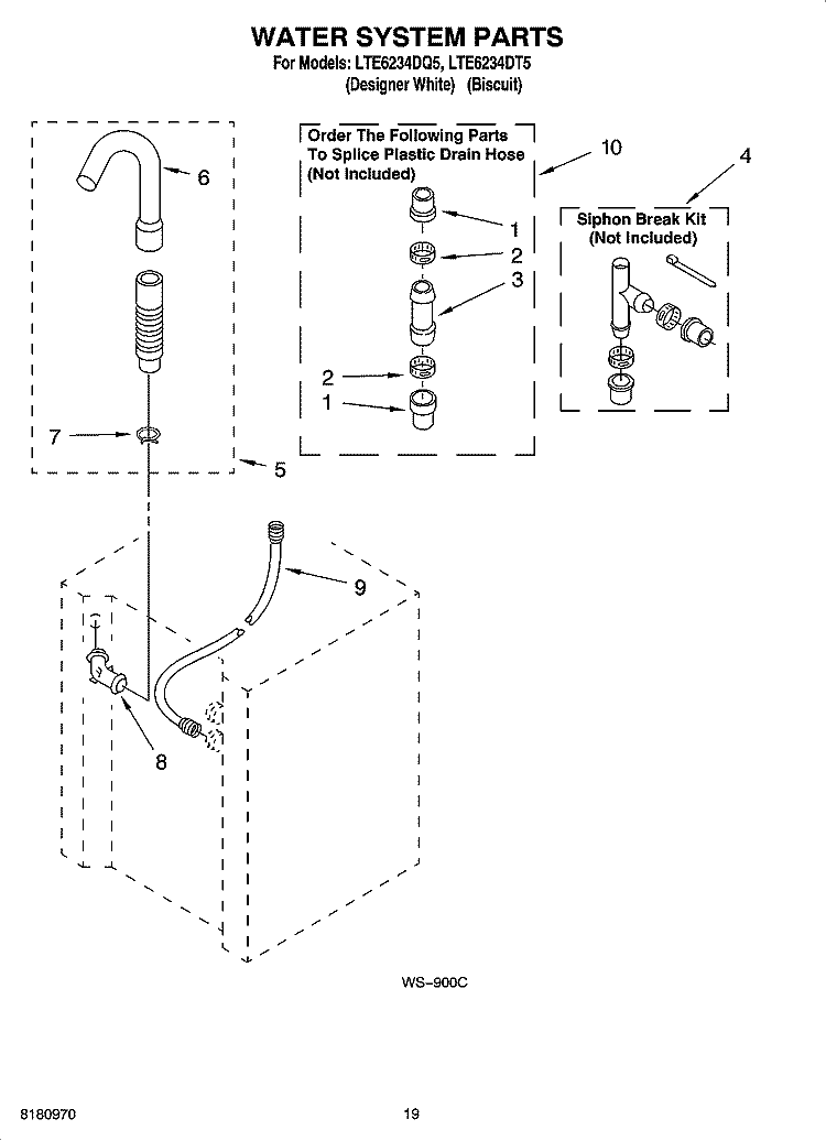 WATER SYSTEM PARTS Diagram and Parts List for LTE6234DQ5  Whirlpool Washer Dryer Combo
