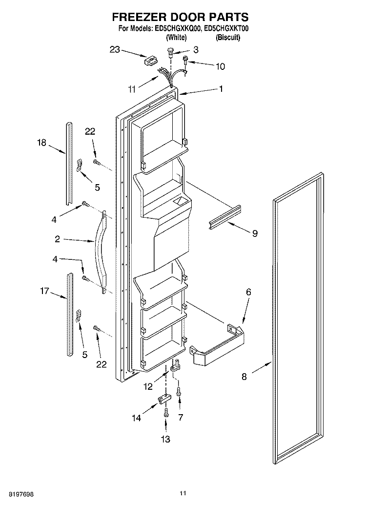 FREEZER DOOR Diagram and Parts List for ED5CHGXKQ00  Whirlpool Refrigerator
