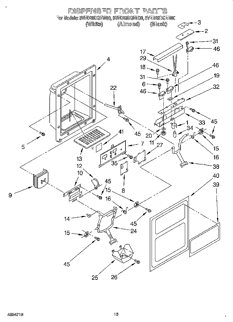 DISPENSER FRONT Diagram and Parts List for 3VED29DQEN00  Whirlpool Refrigerator