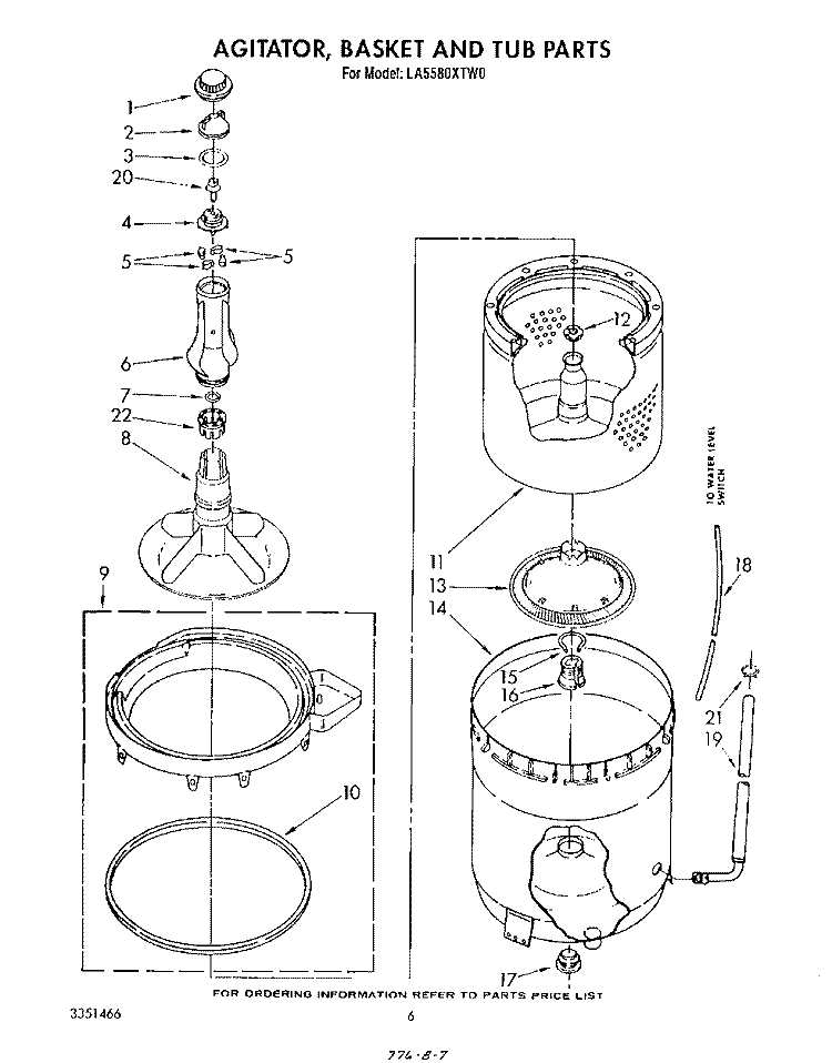 AGITATOR, BASKET AND TUB Diagram and Parts List for LA5580XTN0  Whirlpool Washer