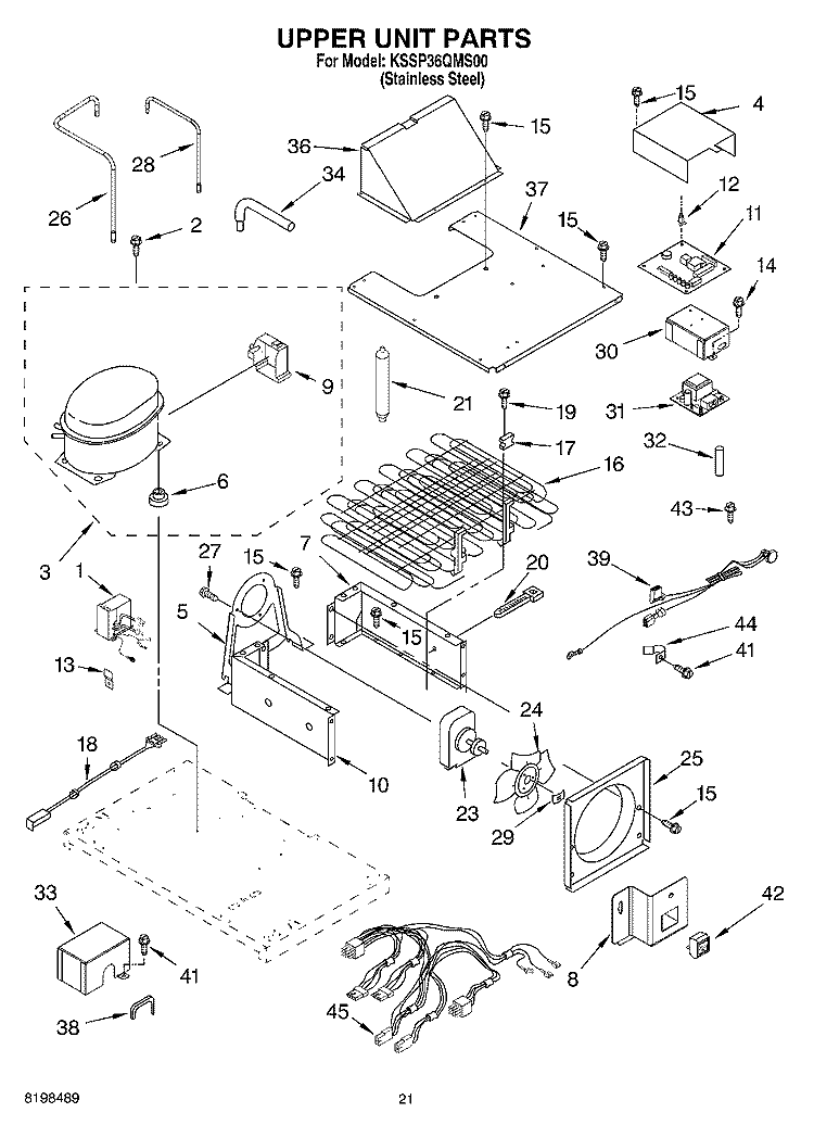 UPPER UNIT PARTS Diagram and Parts List for KSSP36QMS00  KitchenAid Refrigerator